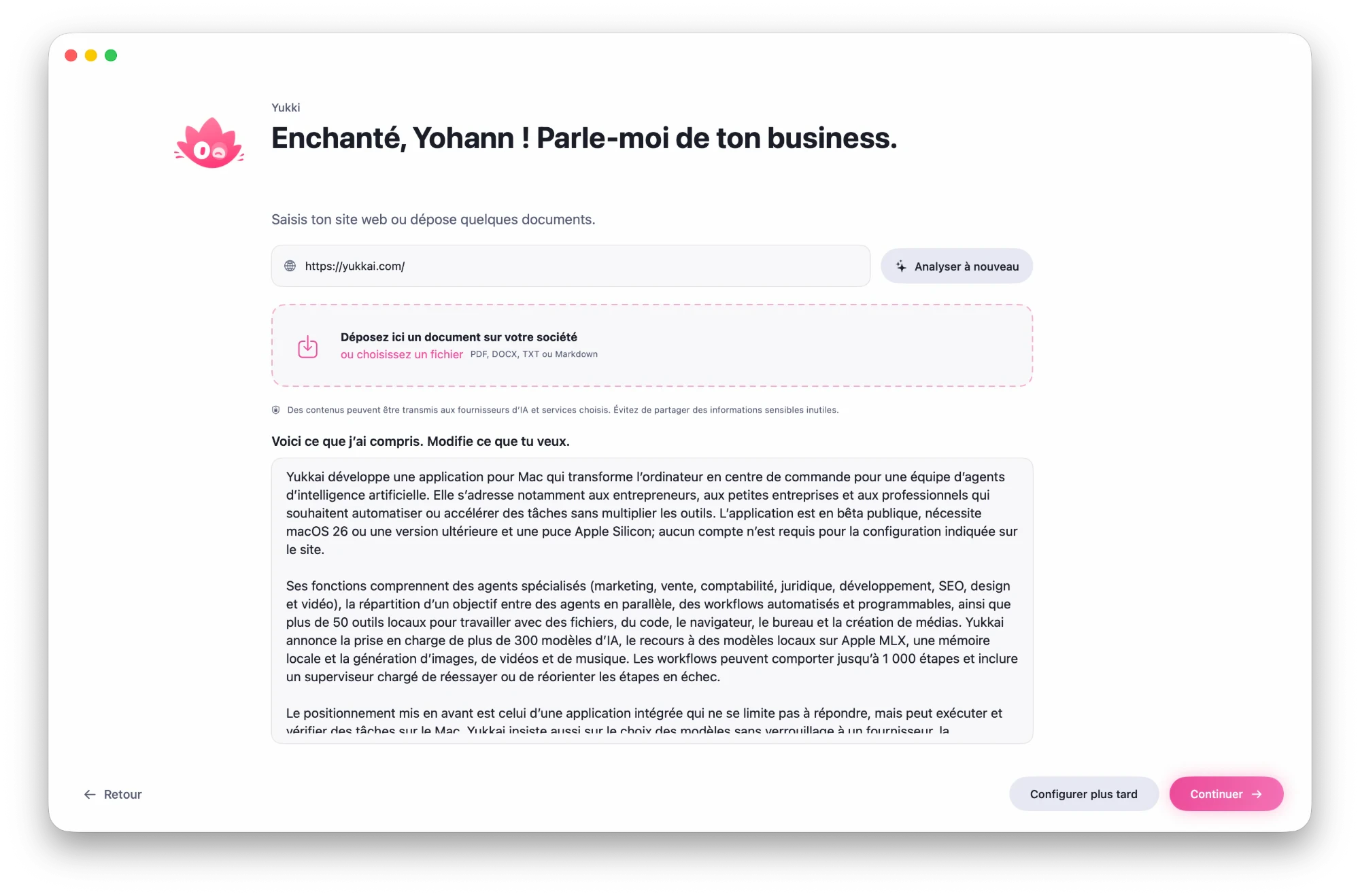 Yukki résume l'activité de l'entreprise à partir de son site