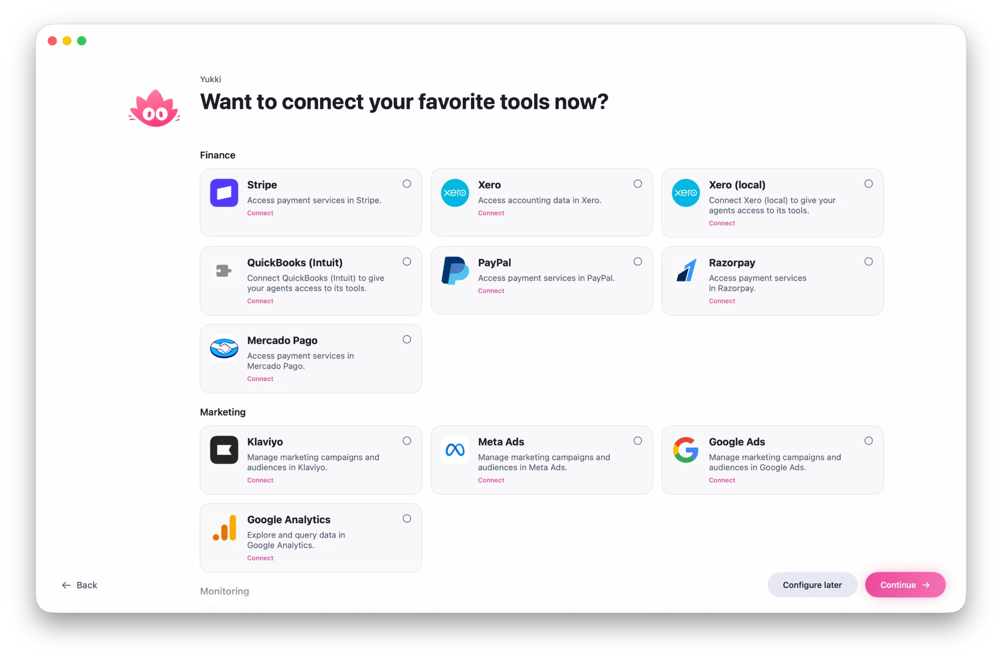 Choosing the tools to connect, by category