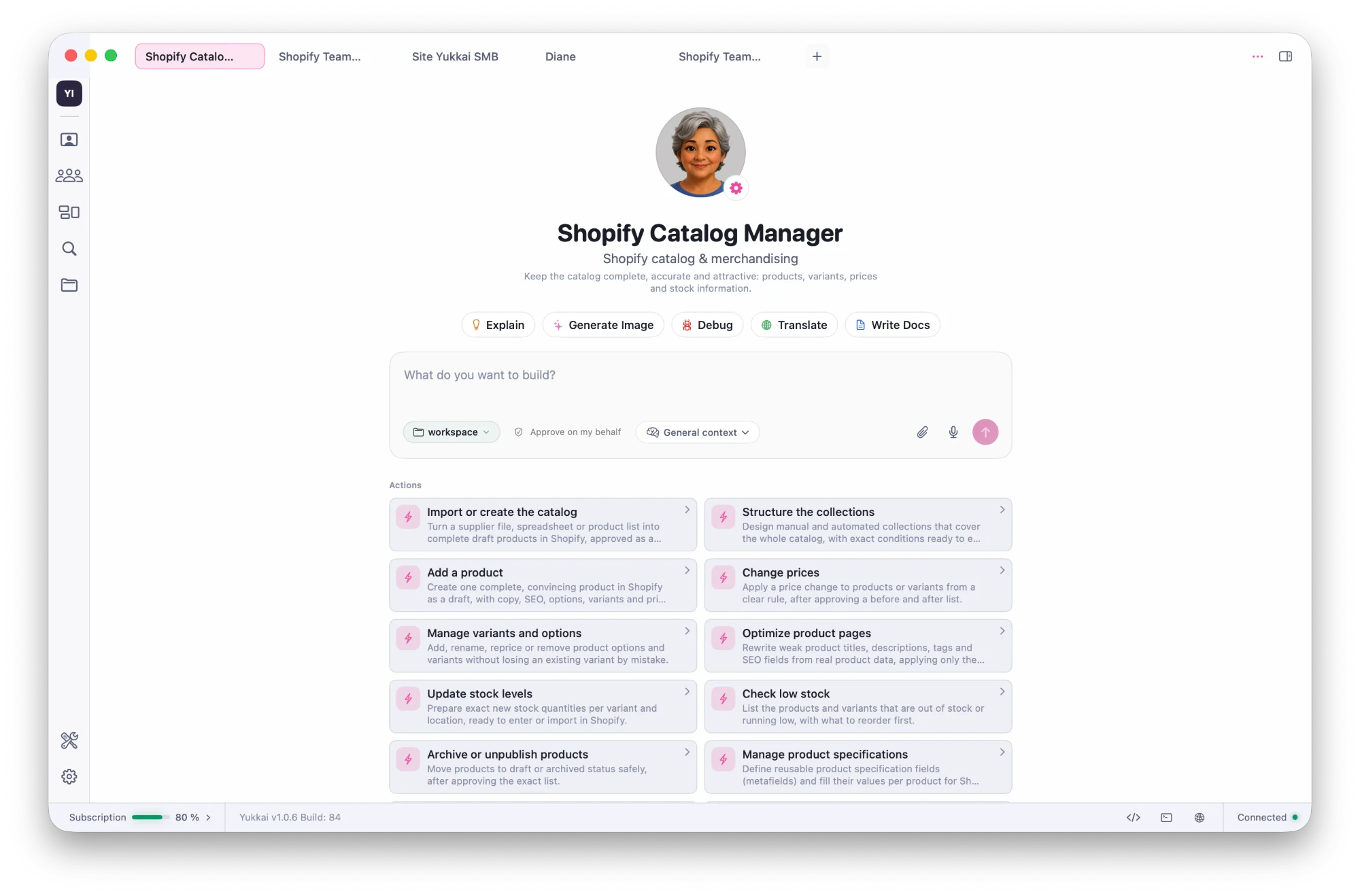 The Shopify Catalog Manager page and its actions