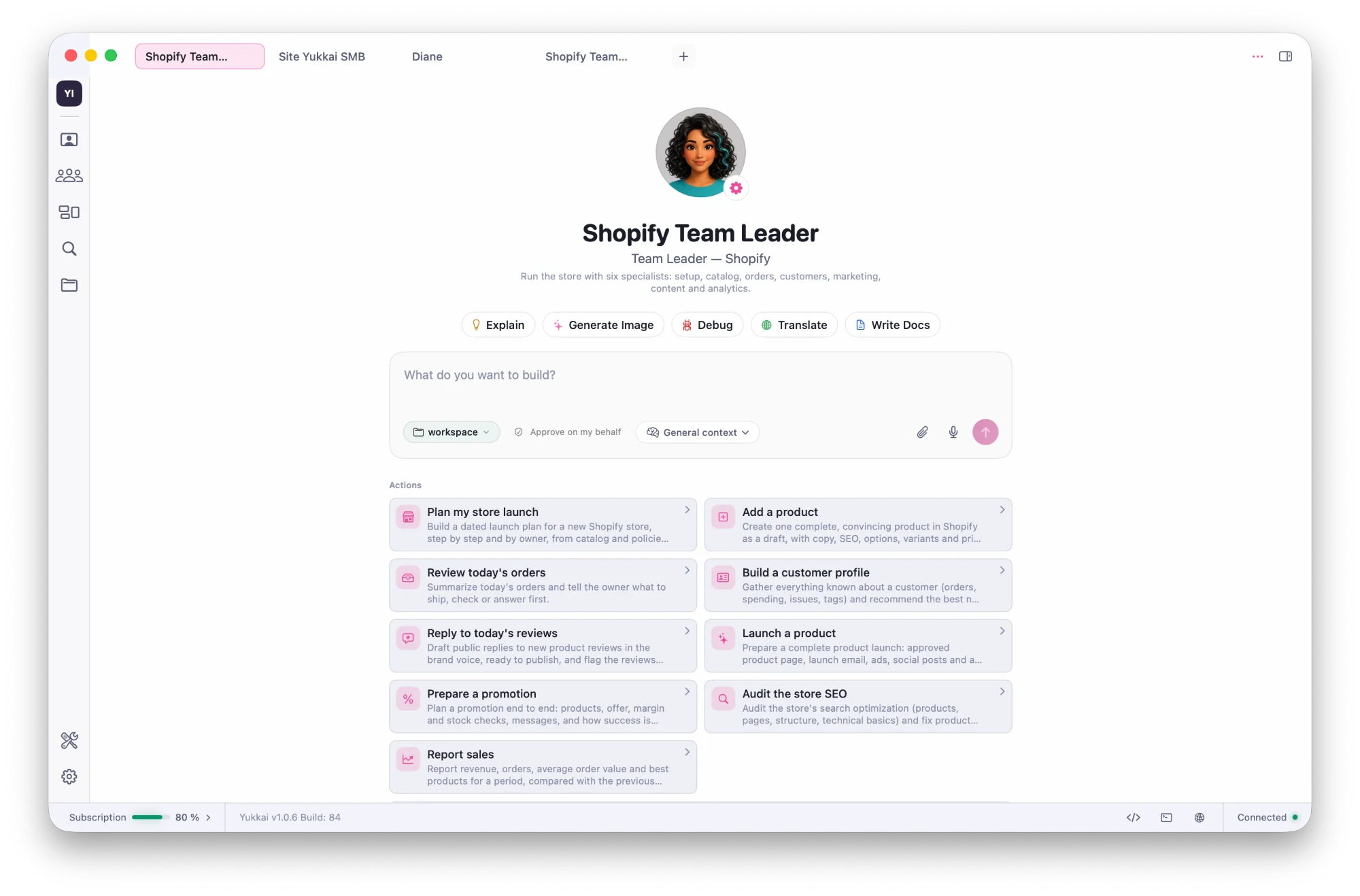 The Shopify Team Leader page and its actions